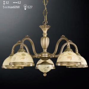 Candelabru cu 5 brate din alama cu sticla decorata design italian 6208 201455 universul-luminii.ro