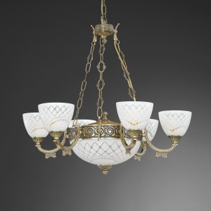 Candelabru cu 6 brate clasic design italian din alama, sticla 7052 RA-L. 7052/6+2 102465 universul-luminii.ro