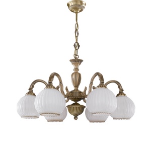 Candelabru cu 6 brate clasic design italian din alama, sticla 9200 RA-L. 9200/6