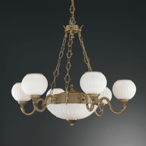 Candelabru cu 6 brate clasic design italian din alama, sticla 9250 RA-L. 9250/6+2 102595 universul-luminii.ro