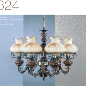 Candelabru cu 6 brate design italian din alama cu lemn 624 202965 universul-luminii.ro