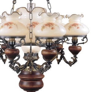 Candelabru cu 6 brate design italian din alama cu lemn 636 105595 universul-luminii.ro