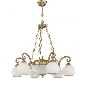 Candelabru cu 8 brate clasic design italian din alama, sticla 8400 RA-L. 8400/6+2