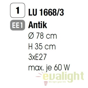 Candelabru design rustic cu 3 brate Marco LU 1668/3 Antik OR 51265 universul-luminii.ro