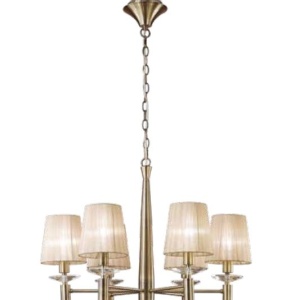 Candelabru elegant cu 6 brate Tiffany alama antique/ abajur soft bronz 130935 universul-luminii.ro