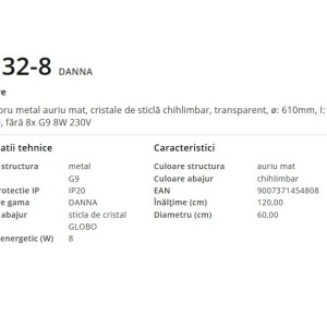 Candelabru elegant design modern Danna auriu mat/ chihlimbar - Img 4
