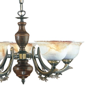 Candelabru rustic cu 5 brate design italian din alama cu lemn 2801 105635 universul-luminii.ro
