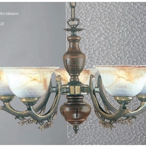 Candelabru rustic cu 5 brate design italian din alama cu lemn 2801 202975 universul-luminii.ro