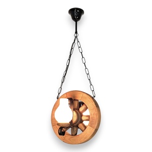 Candelabru rustic fabricat manual din lemn diam.30cm, 2 brate Roata WOOD-RO-SP2D30 178015 universul-luminii.ro