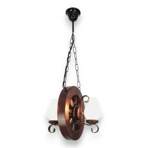 Candelabru rustic fabricat manual din lemn diam.30cm, 2 brate Roata WOOD-RO-SP2D30 577615 universul-luminii.ro
