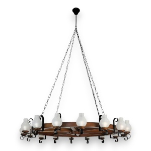 Candelabru rustic fabricat manual din lemn Roata 16L 198835 universul-luminii.ro