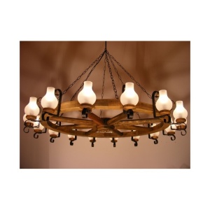 Candelabru rustic fabricat manual din lemn Roata 16L 96285 universul-luminii.ro
