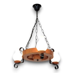 Candelabru rustic fabricat manual din lemn Roata 3L 146565 universul-luminii.ro