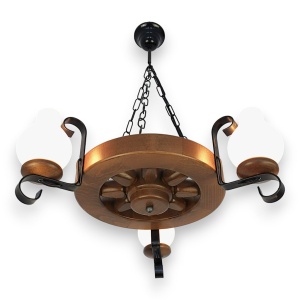 Candelabru rustic fabricat manual din lemn Roata 3L 227135 universul-luminii.ro