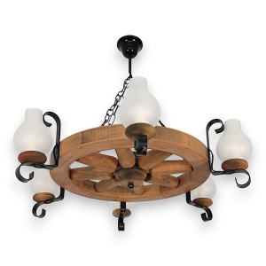Candelabru rustic fabricat manual din lemn Roata 6L 183255 universul-luminii.ro