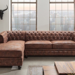 Coltar cu sezlong stanga Chesterfield, maro antic - Img 4