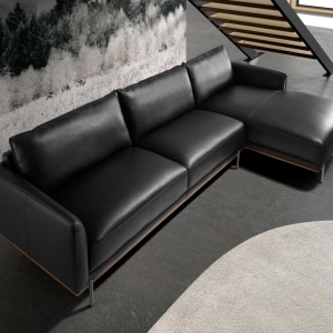 Coltar LUX 5 locuri design italian cu sezlong dreapta Cowhide black - Img 6