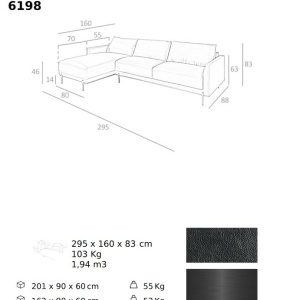 Coltar LUX 5 locuri design italian cu sezlong stanga Cowhide black - Img 9