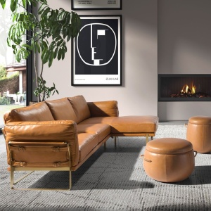 Coltar LUX design italian cu sezlong dreapta Cowhide camel - Img 3
