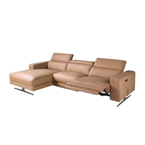 Coltar LUX design italian cu sezlong stanga Piele Naturala, Brown - Img 6