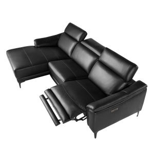 Coltar LUX design italian cu sezlong stanga si functia relax Cowhide negru - Img 5