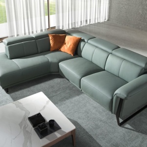 Coltar LUX design italian cu sezlong stanga si functia relax Cowhide verde turcoaz - Img 7