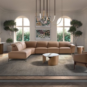 Coltar modular LUX design italian cu sezlong stanga Piele Naturala, Brown - Img 6