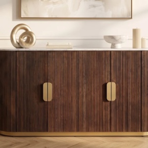 Comoda design retro Gatsby 140m, lemn maro cu marmura alba - Img 6