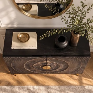 Comoda design vintage GOLDEN SUNSET 100cm lemn negru/ auriu - Img 9