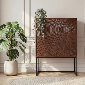 Comoda inalta lemn de mango maro cu fata 3D ORBIT 120cm
