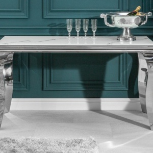 Consola eleganta Modern Barock 145cm, argintiu/ aspect de marmura - Img 6