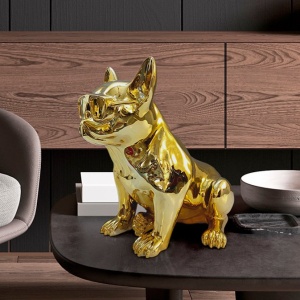 Figurina decorativa caine Bulldog auriu