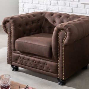 Fotoliu clasic stil englezesc Chesterfield II, maro vintage - Img 5