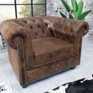 Fotoliu clasic stil englezesc Chesterfield maro antic - Img 5