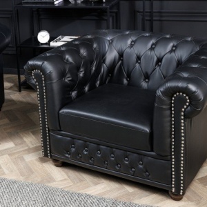 Fotoliu clasic stil englezesc Chesterfield, negru antic - Img 3