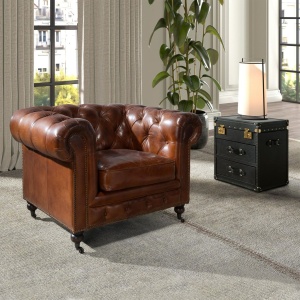 Fotoliu design italian Chesterfield piele maro - Img 4
