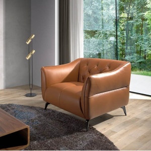 Fotoliu din piele naturala capitonata Cowhide leather brown