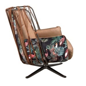 Fotoliu pivotant design LUX, Piele naturala, Tesatura Tropicala 5168 - Img 3