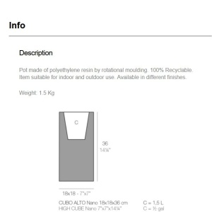 Ghiveci plante design decorativ modern interior / exterior HIGH CUBE mini 18x18x36cm - Img 5