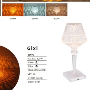 Lampa de masa cu baterii, plastic transparent cu efect de cristal Gixi alb 221725 universul-luminii.ro