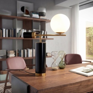 Lampa de masa din otel negru si marmura portelanata neagra - Img 2