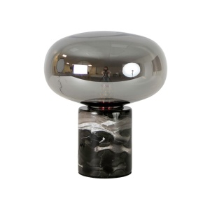 Lampa de masa din sticla fumurie si marmura portelanata neagra