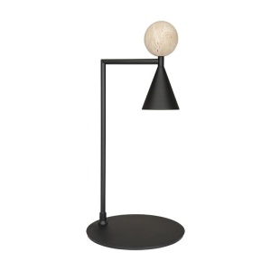 Lampa de masa LED metal negru, piatra travertin Mara