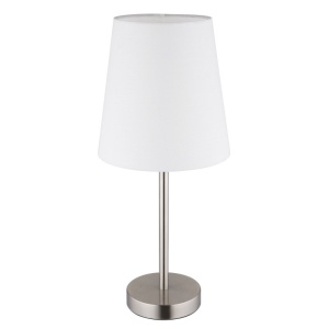 Lampa de masa metal nickel abajur textil alb JORIS - Img 3