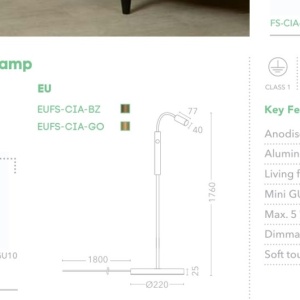 Lampa de podea cu spot mini GU10 Ciara bronz - Img 3
