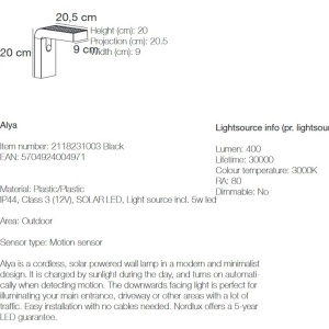 Lampa LED de perete solara cu senzor pentru iluminat exterior, stil modern IP44 Alya 2118231003 NL 196745 universul-luminii.ro