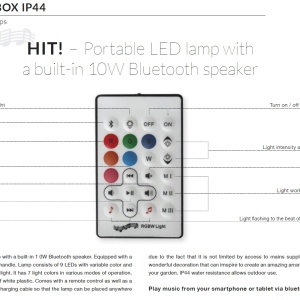 Lampa LED RGB portabila cu speaker si telecomanda IP44 BOOMBOX BUCKET 199105 universul-luminii.ro