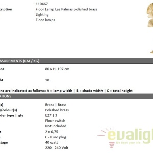 Lampadar din alama design LUX Las Palmas 110467 HZ 172865 universul-luminii.ro