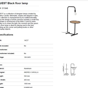 Lampadar minimalist design multifunctional GUEST Black 01046 188925 universul-luminii.ro