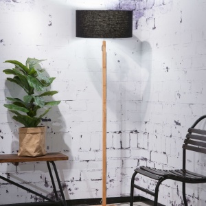 Lampadar modern cu baza din lemn si abajur textil FUJI, negru FUJI/F/4723/B 56695 universul-luminii.ro